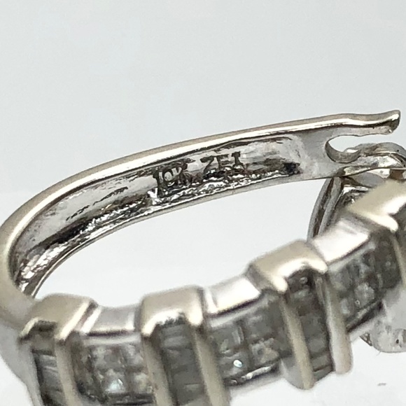 10k Diamond Hoop Huggie Earrings SOLID White Gold - 1 Carat - Picture 5 of 6